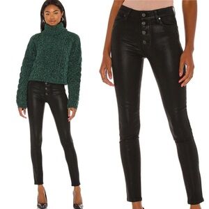 Paige Hoxton Ultra Skinny Jeans with Exposed Buttonfly Black Fog Luxe Coated 27
